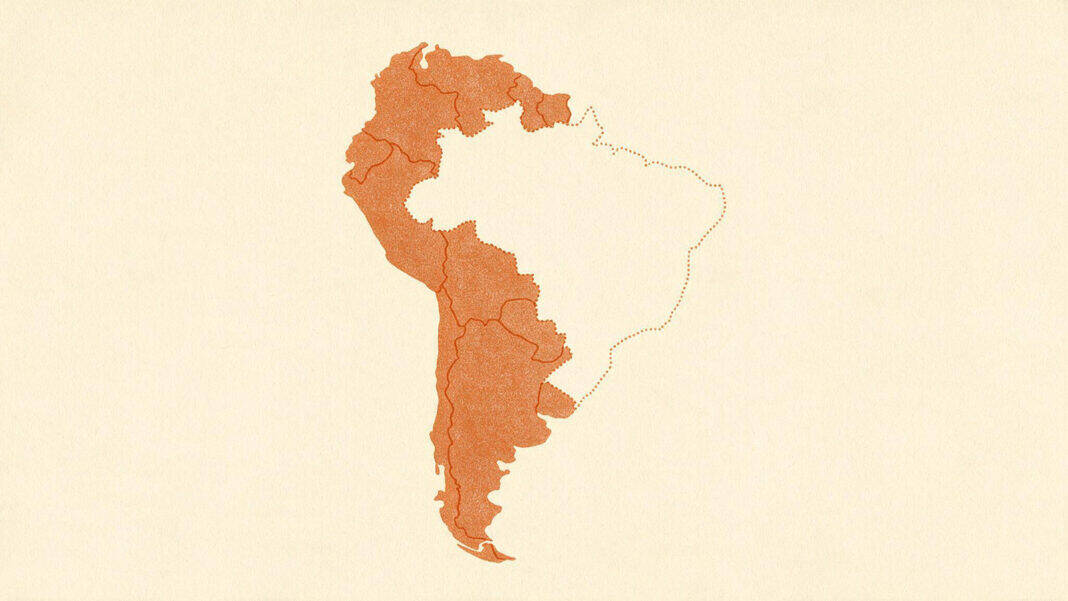 Is Brazil Latino? Why the US Government Says No Illustration of a flat map of South America with every country printed in colour except Brazil, which is left blank — the shape present but uncounted